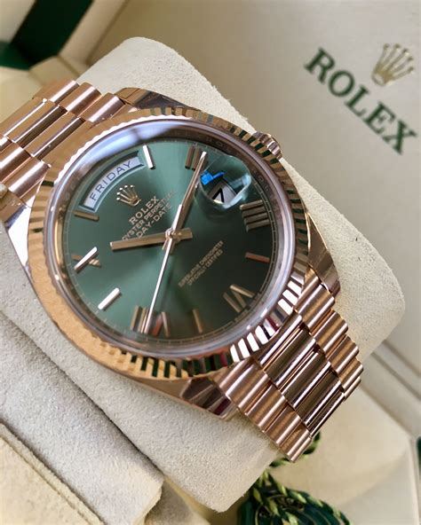 rolex day date gold green face|rolex olive dial 228235.